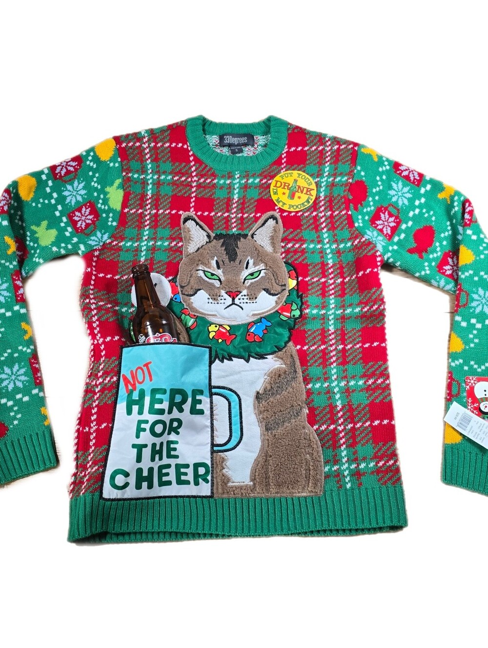 NEW Ugly Christmas Sweater Sz S Grumpy Cat Not Here For The Cheer 33 Degrees